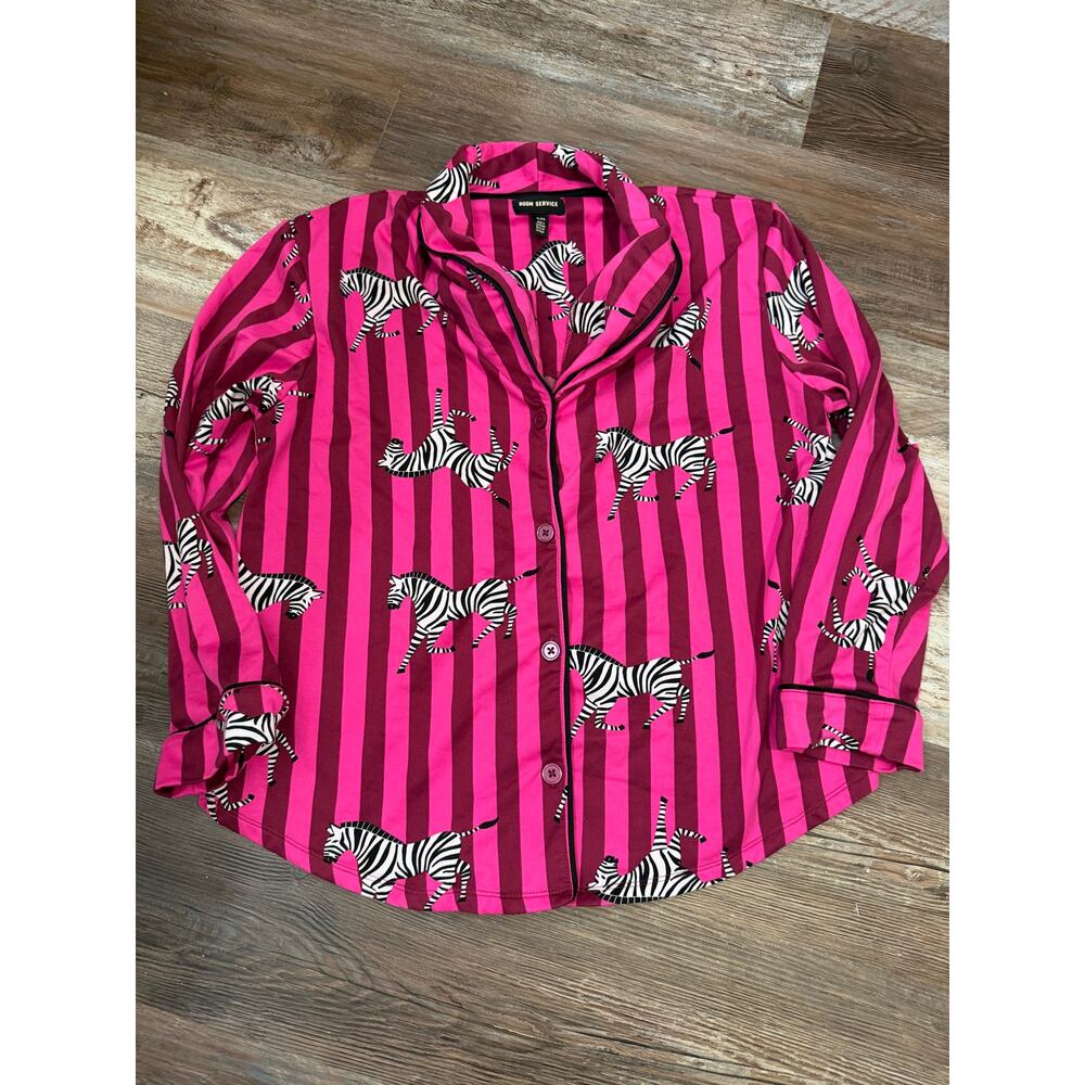 Room Service Womens Pajama Set Pink Zebra sz XL Lounge Sleepwear Soft Cozy EUC - Picture 2 of 8